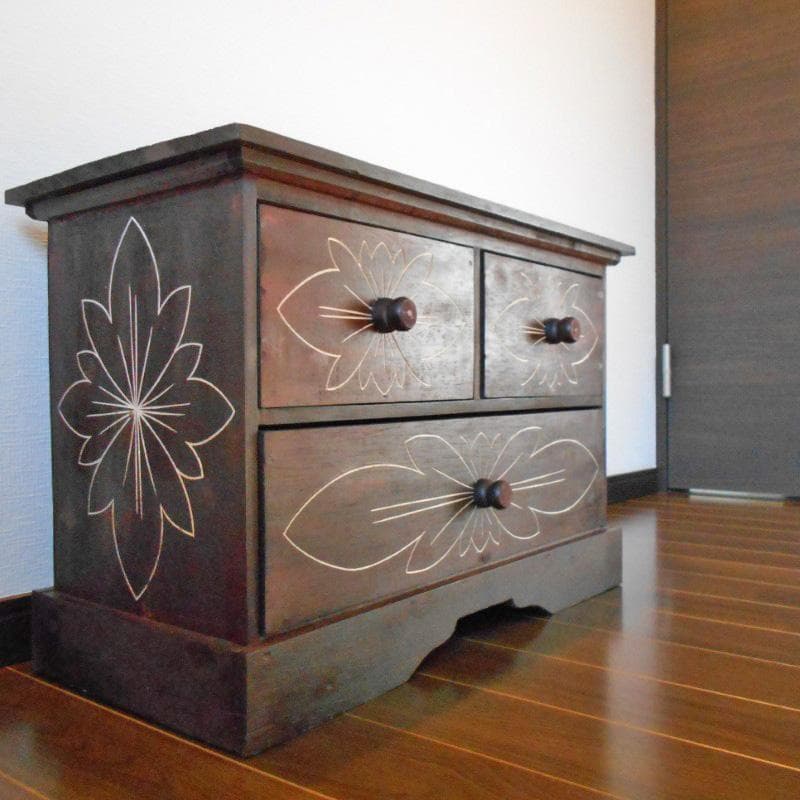 花柄模様 チェスト アジアン家具 バリ家具 収納家具 完成品家具 アンティーク風