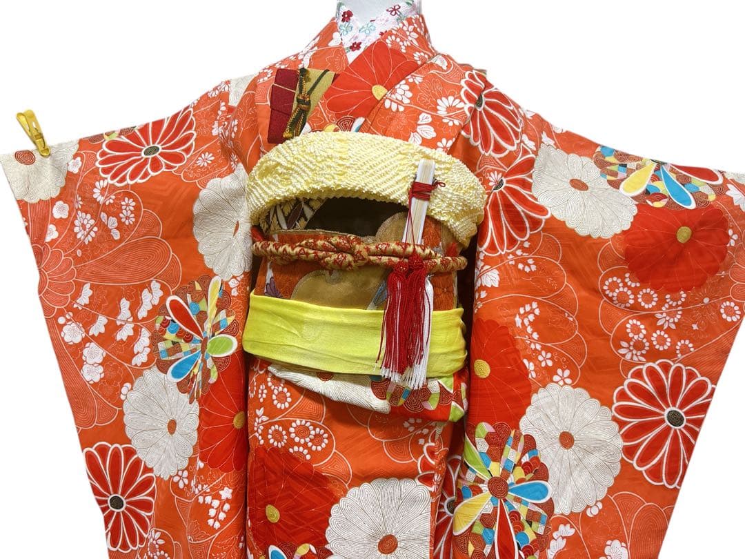 小さめセット♡七五三　5歳から7歳　女の子　一式　レトロ柄　朱色