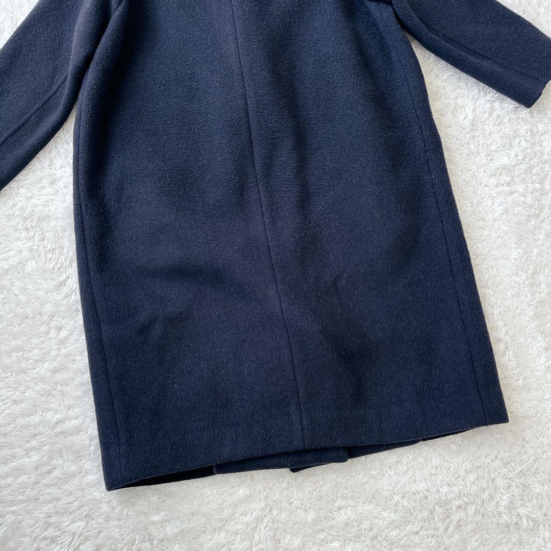 【良品】ENFOLD ロングコート リバー ウール ネイビー×ブルー 38