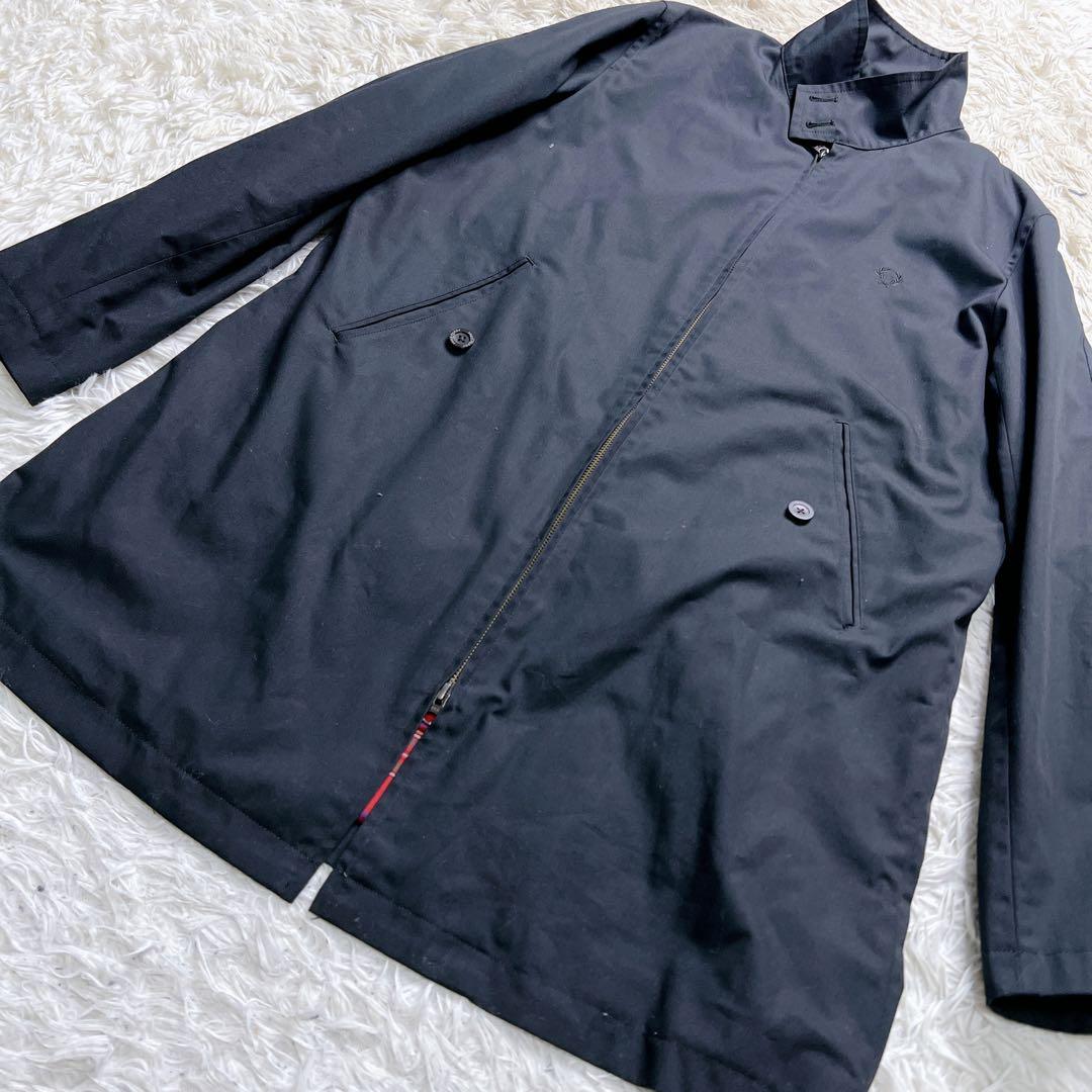 【美品】FRED PERRY　フレッドペリー　裏地チェックステンカラーコート 黒