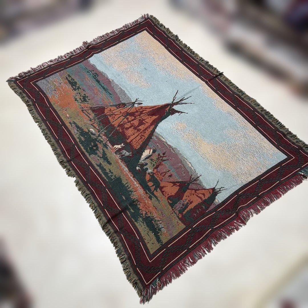 絵画風　インディアン　マルチカバー　ソファーカバー　ラグ 123x175