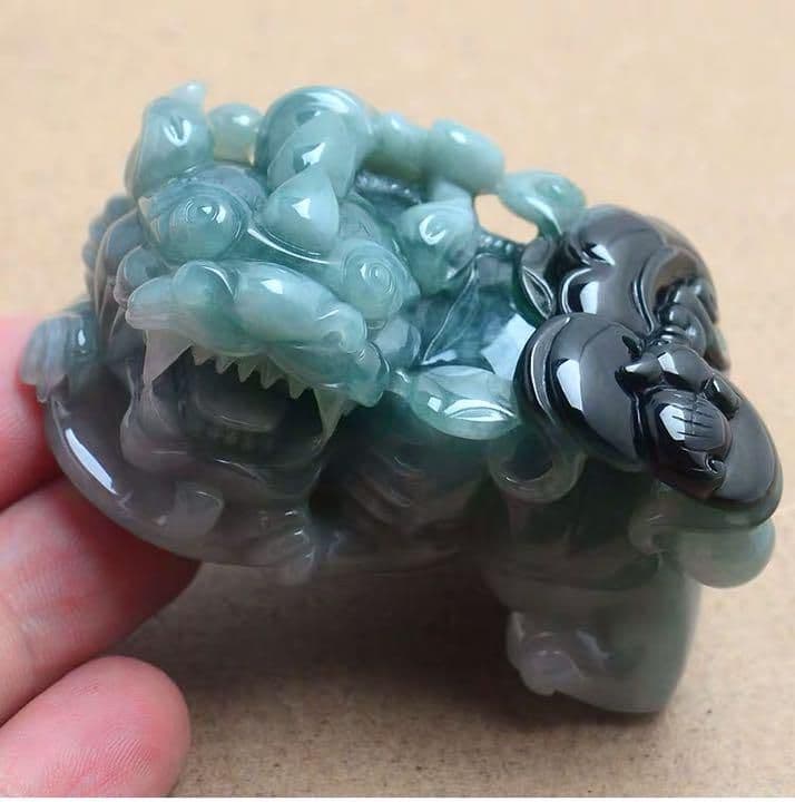 激レア 本翡翠 ミャンマー産青水翡翠 覇王貔貅 置物 ネックレス 鑑定書2点付