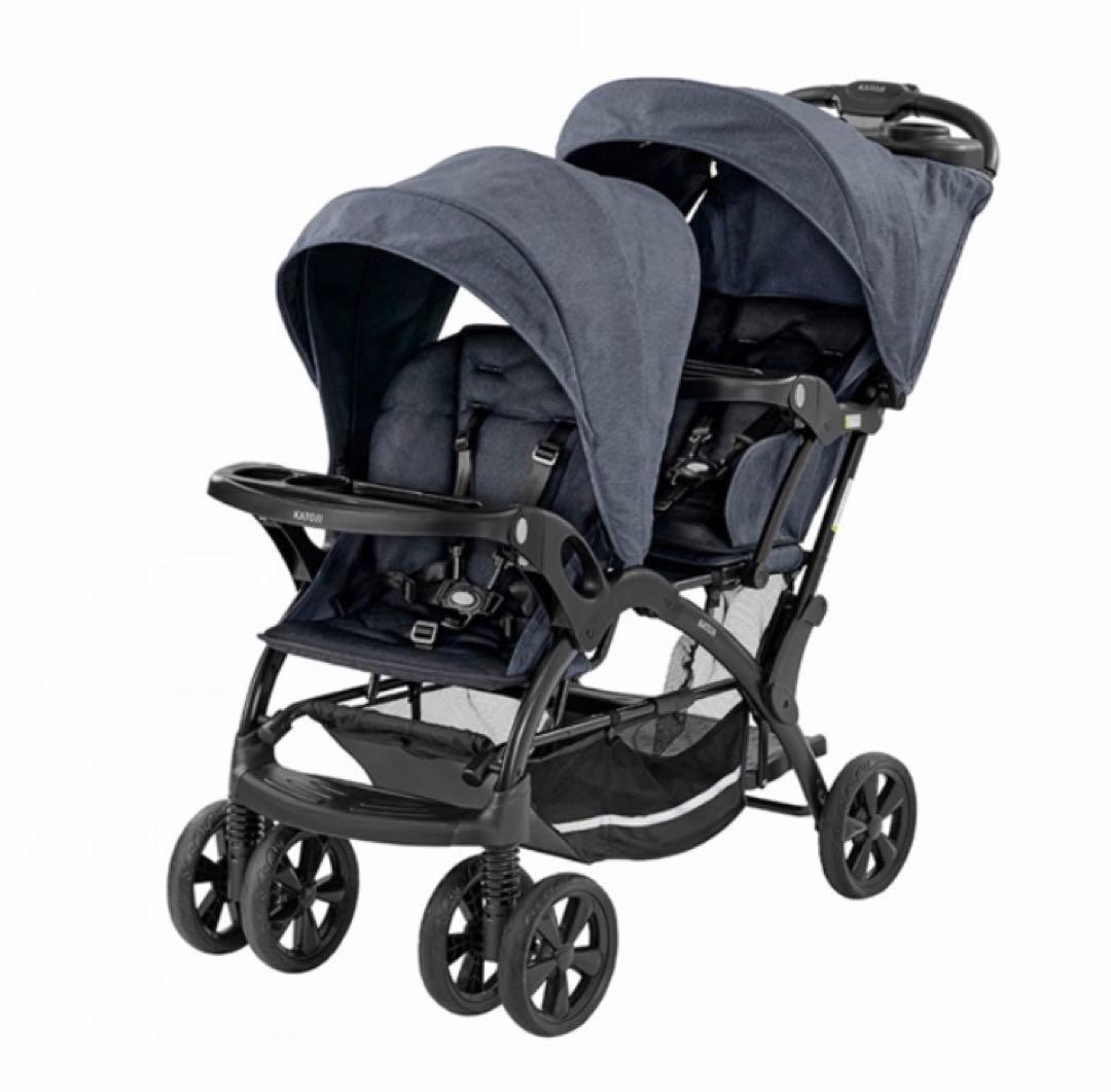 【新品未使用】【美品】カトージデニムネイビーダブルベビーカー レインカバー付き