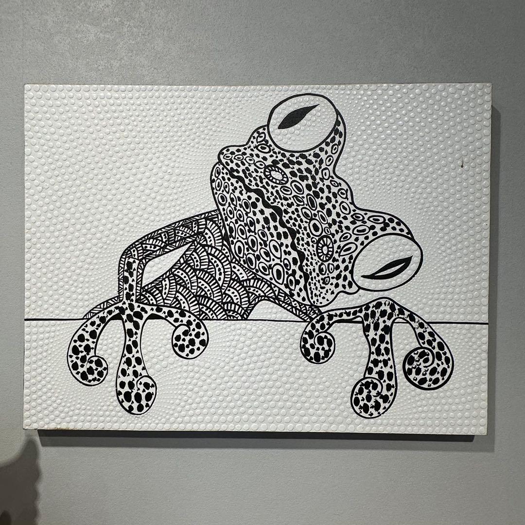 【訳あり】バリ島ドットアート カエル60×80cm通常22,000円がなんと！