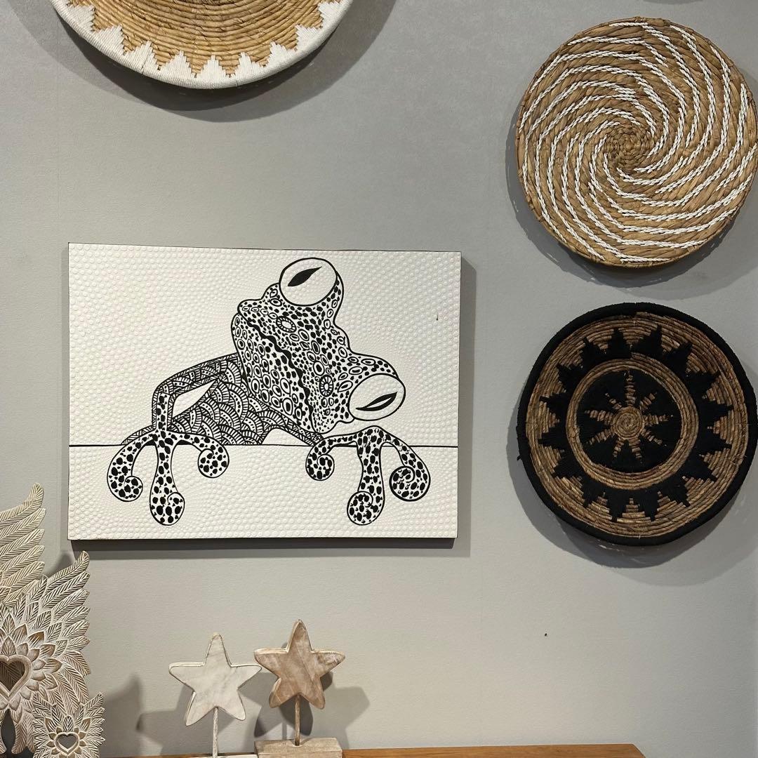 【訳あり】バリ島ドットアート カエル60×80cm通常22,000円がなんと！