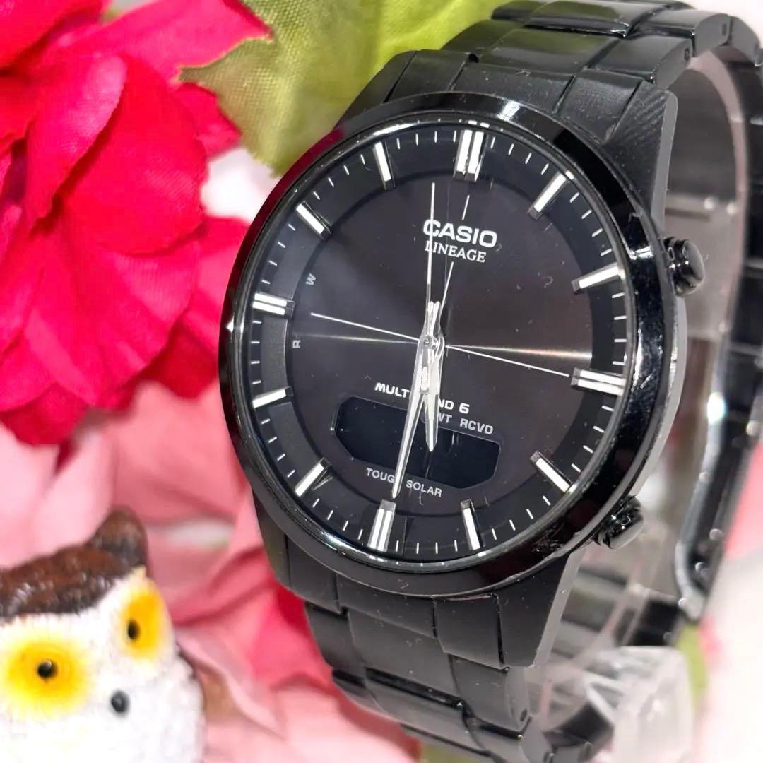 稼働品☆箱付　CASIOカシオ　リニエージ　オールブラック　電波ソーラー