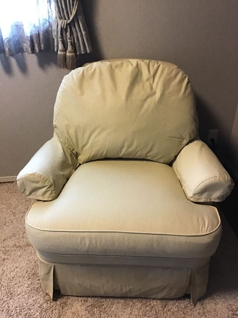 イーサンアレン　1人掛けソファ　ストライプ柄