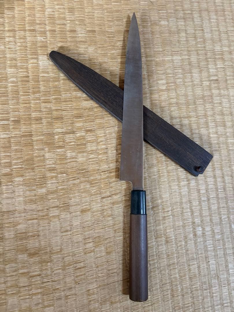 江戸菊水作　刺身包丁　半鏡面仕立　刃渡り約26㎝ 高級金蘭包丁袋付