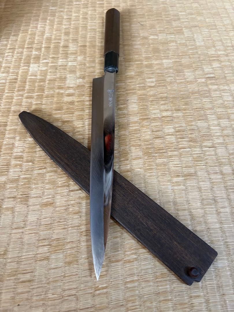 江戸菊水作　刺身包丁　半鏡面仕立　刃渡り約26㎝ 高級金蘭包丁袋付