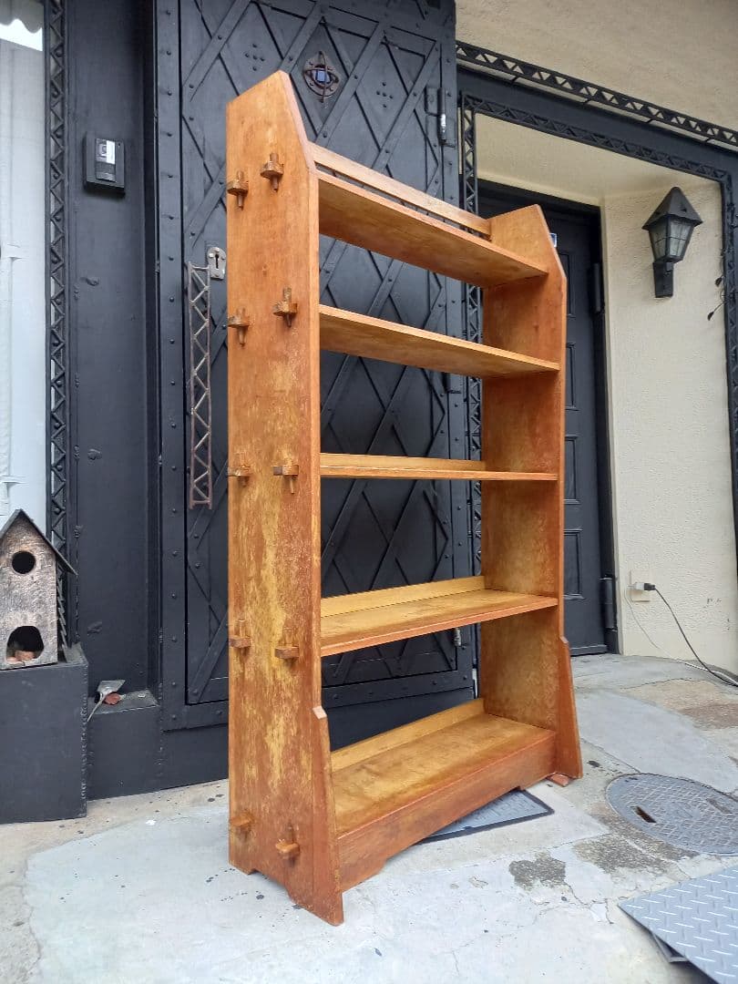 1960's　楔　細工　ウッド　サイド　オープン　ラック　キャビネット　シェルフ