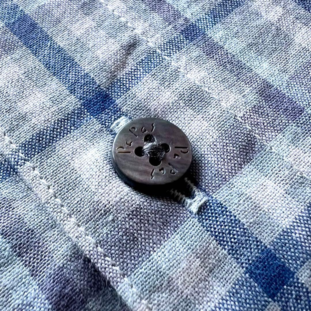 【新品未使用】papasパパス/ブルーチェック長袖シャツ/ L