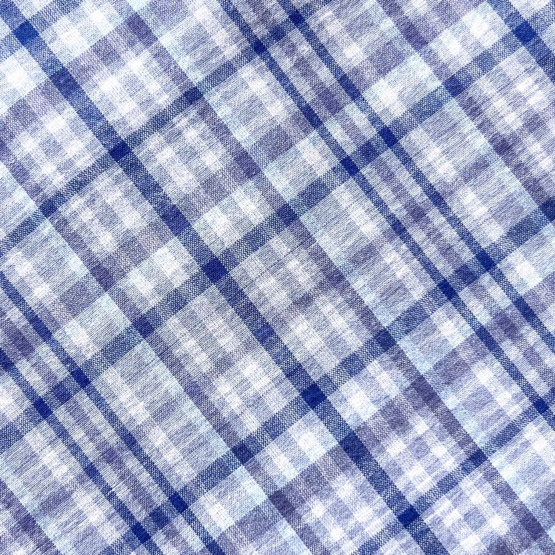 【新品未使用】papasパパス/ブルーチェック長袖シャツ/ L