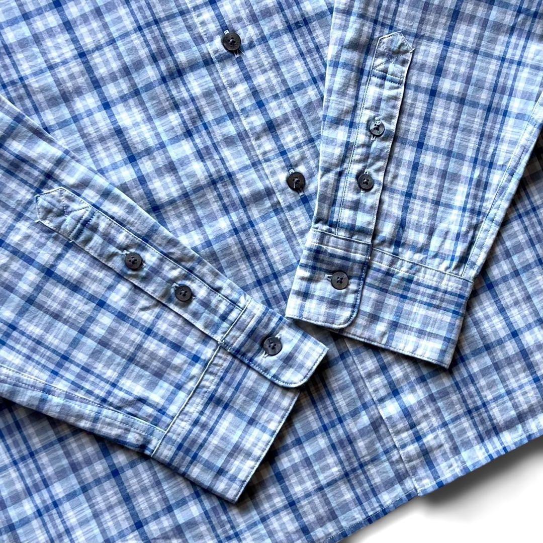 【新品未使用】papasパパス/ブルーチェック長袖シャツ/ L