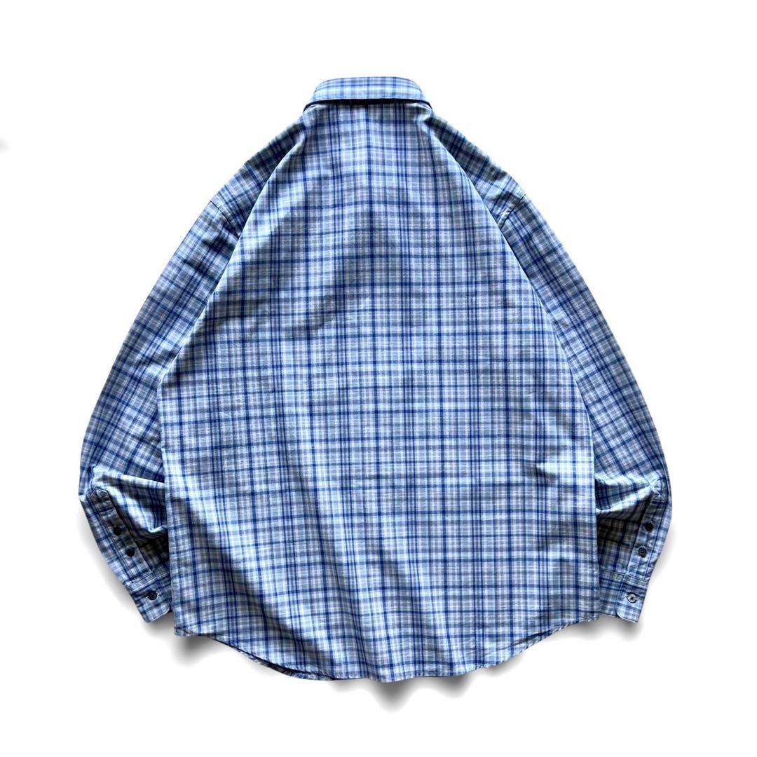 【新品未使用】papasパパス/ブルーチェック長袖シャツ/ L