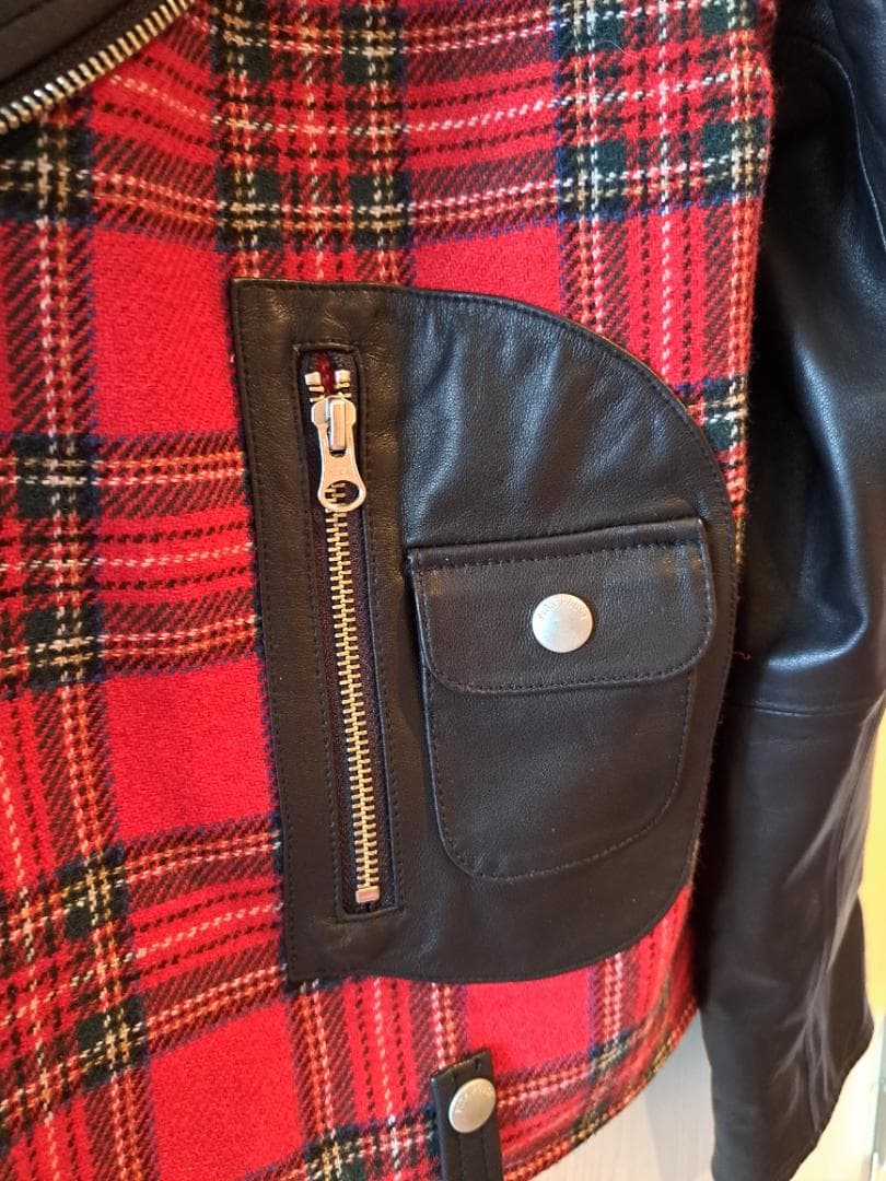 チェックライダースジャケット牛革本革PINKHOUSEピンクハウス
