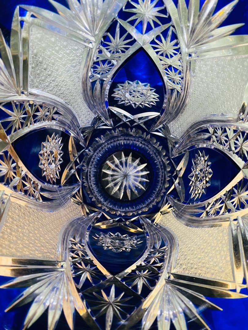 青色クリスタルガラス花瓶 大.