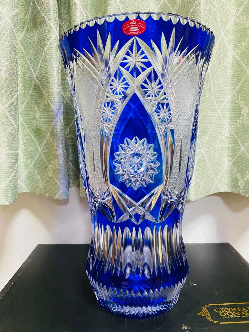 青色クリスタルガラス花瓶 大.