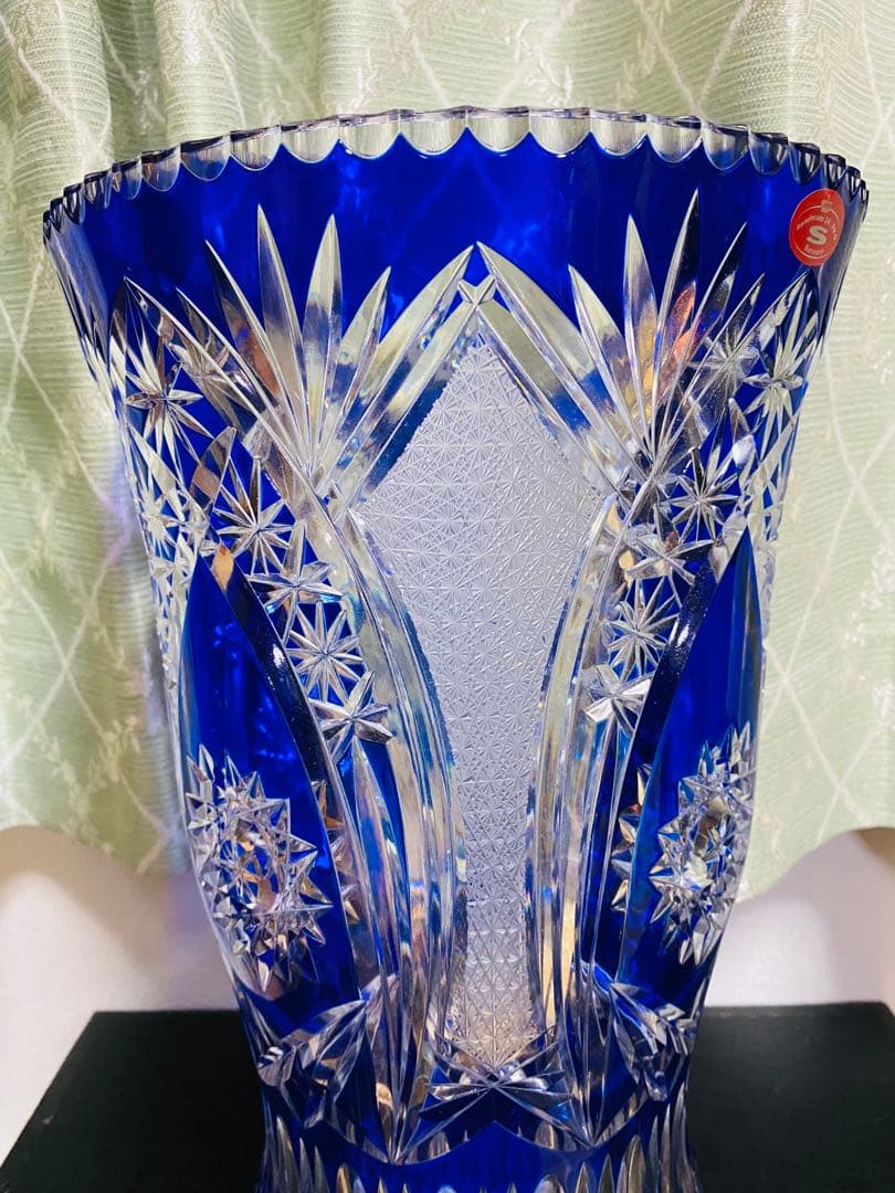 青色クリスタルガラス花瓶 大.
