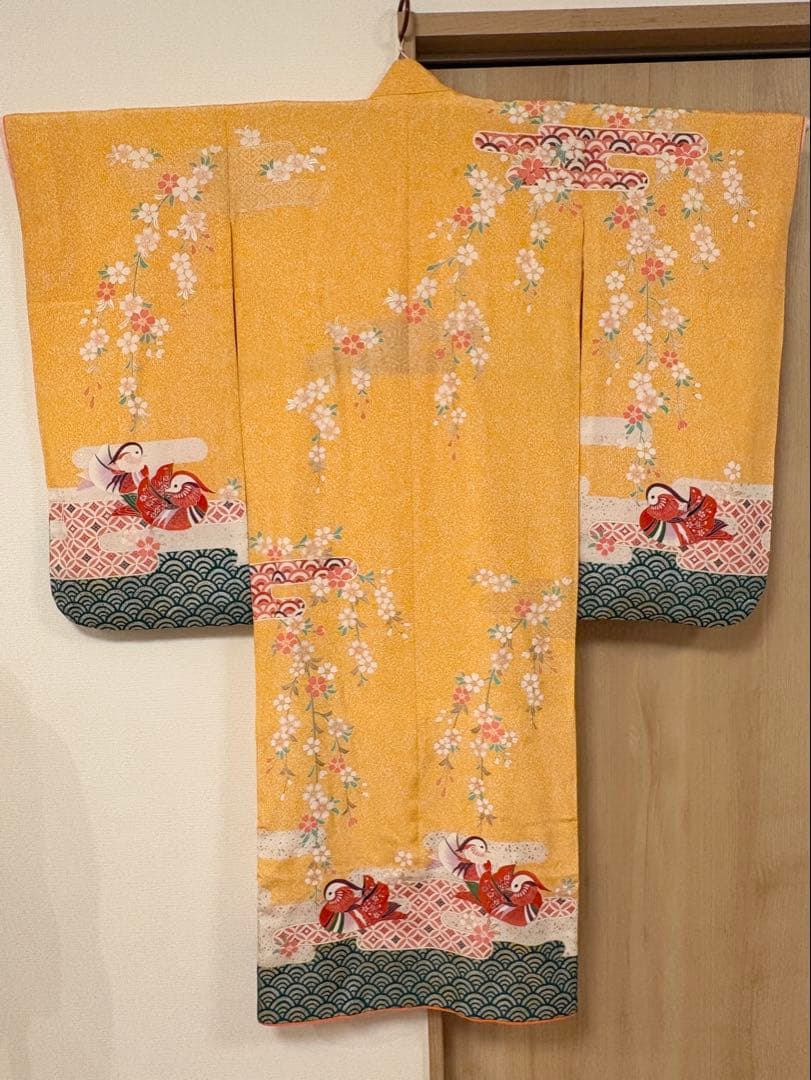 七五三 7歳祝い着 正絹 黄色 おしどり M2509025