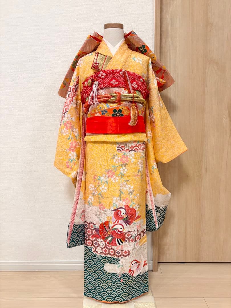 七五三 7歳祝い着 正絹 黄色 おしどり M2509025
