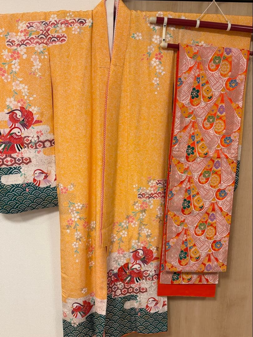 七五三 7歳祝い着 正絹 黄色 おしどり M2509025