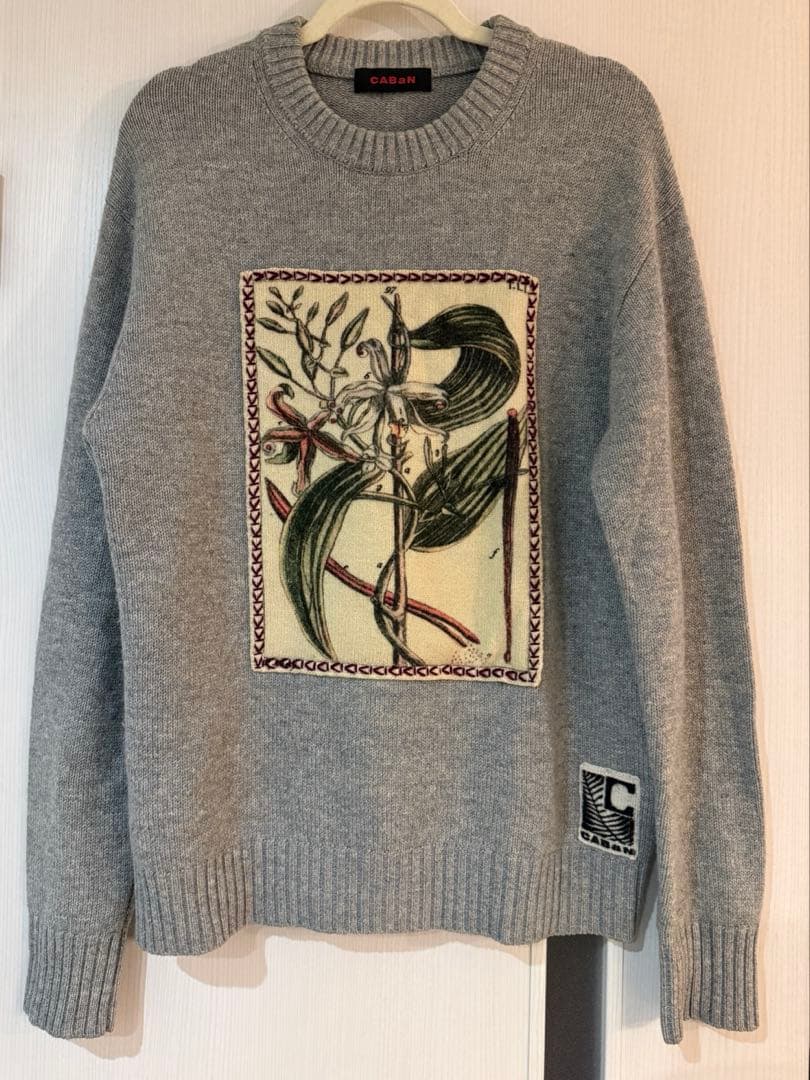 CABaN ウールカシミヤ アートフレーム クルーネック プルオーバー グレー