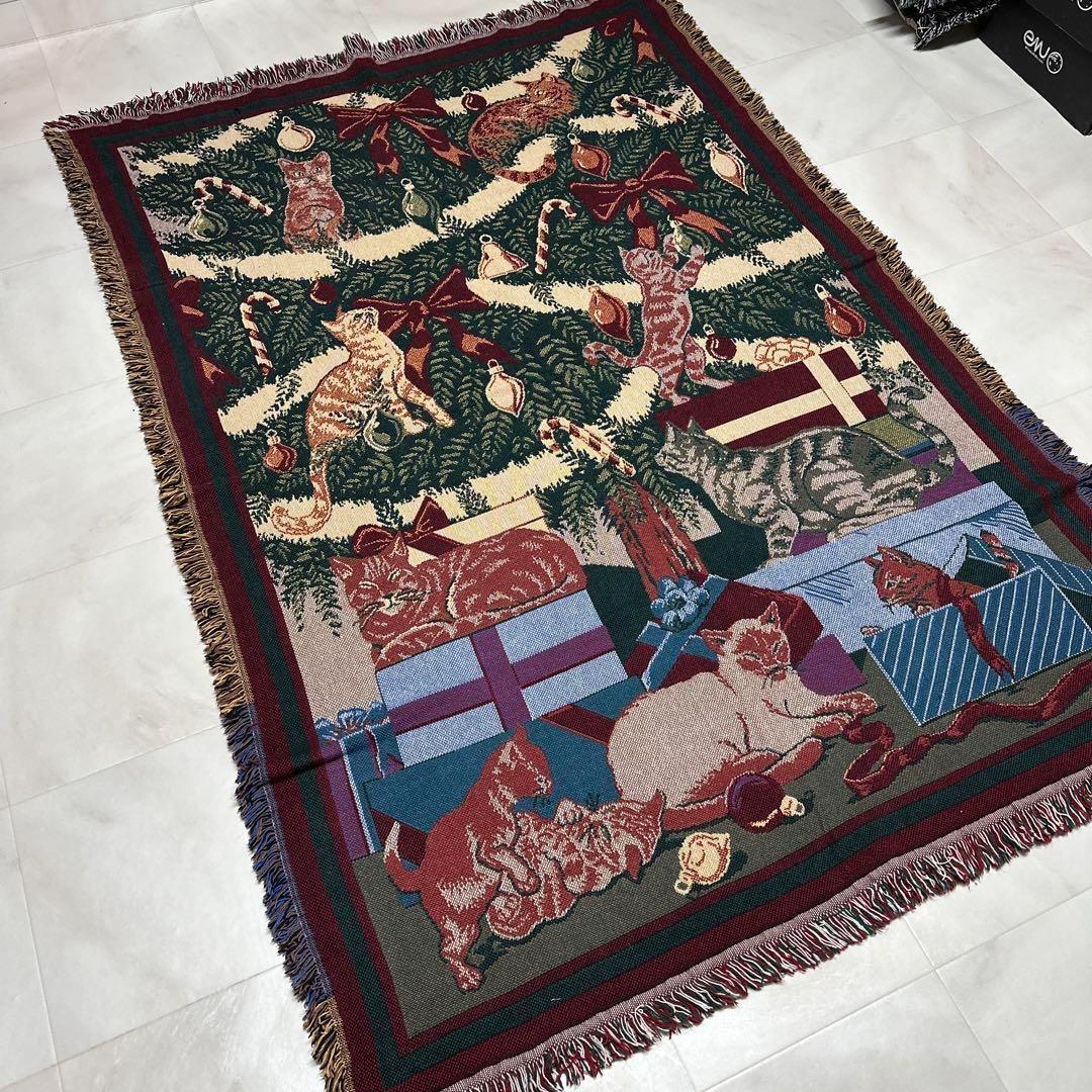 猫　クリスマス　マルチカバー　ソファーカバー　ヴィンテージラグ　180x123