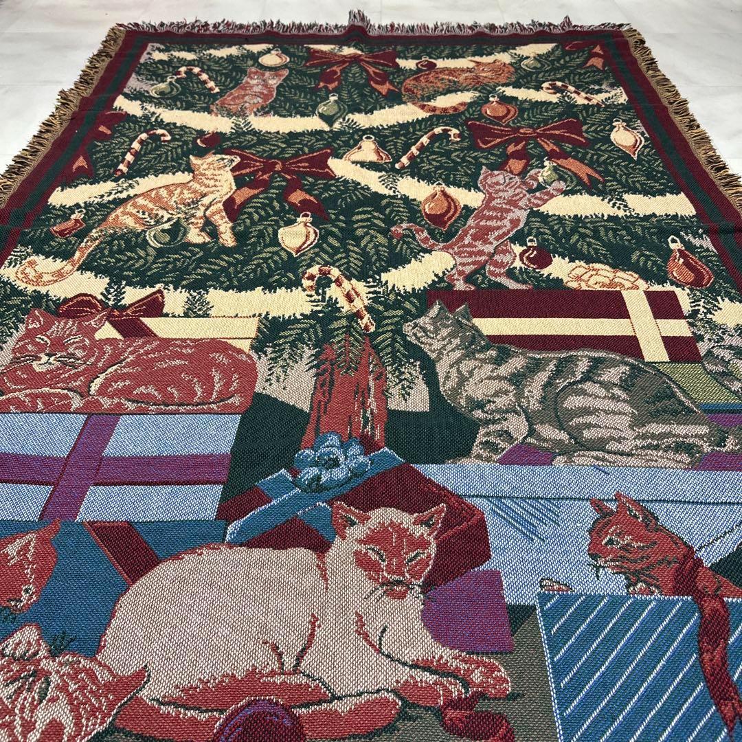 猫　クリスマス　マルチカバー　ソファーカバー　ヴィンテージラグ　180x123