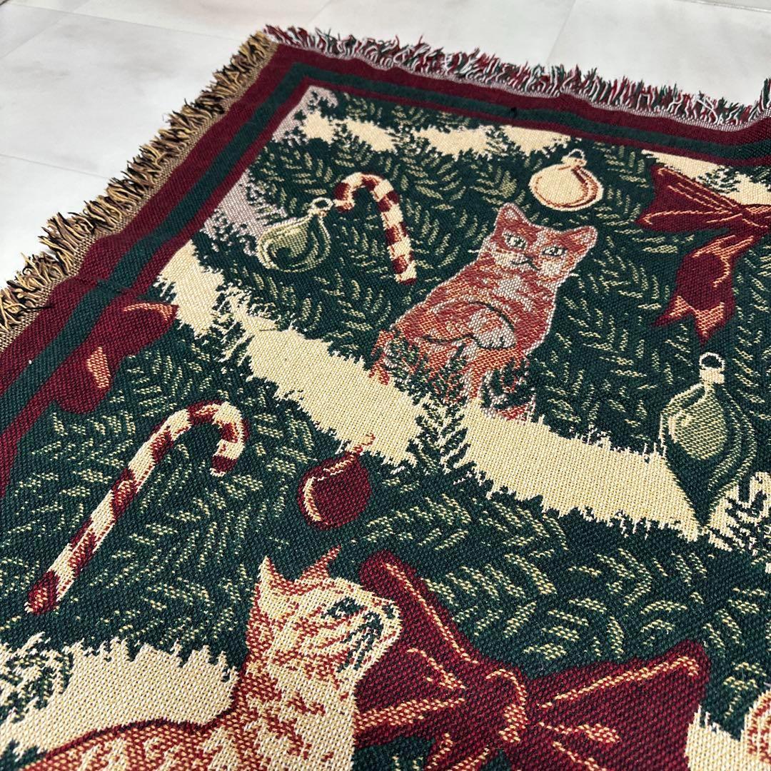 猫　クリスマス　マルチカバー　ソファーカバー　ヴィンテージラグ　180x123