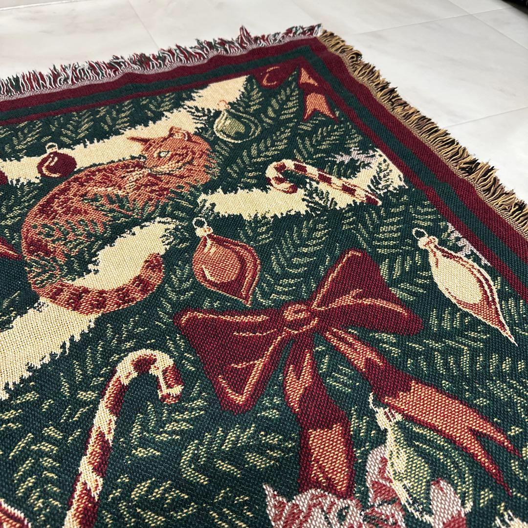 猫　クリスマス　マルチカバー　ソファーカバー　ヴィンテージラグ　180x123