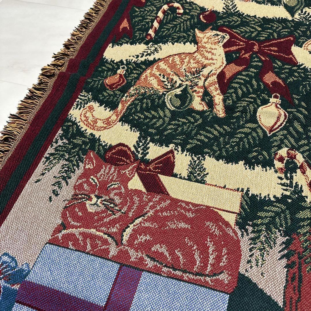 猫　クリスマス　マルチカバー　ソファーカバー　ヴィンテージラグ　180x123