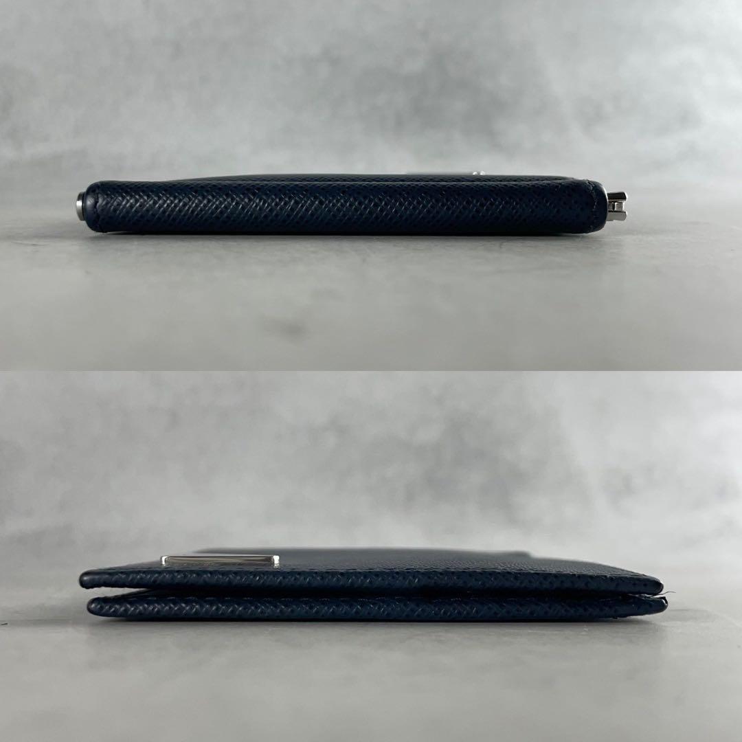 【美品】プラダ マネークリップ 財布 三角ロゴ サフィアーノ レザー 紺色