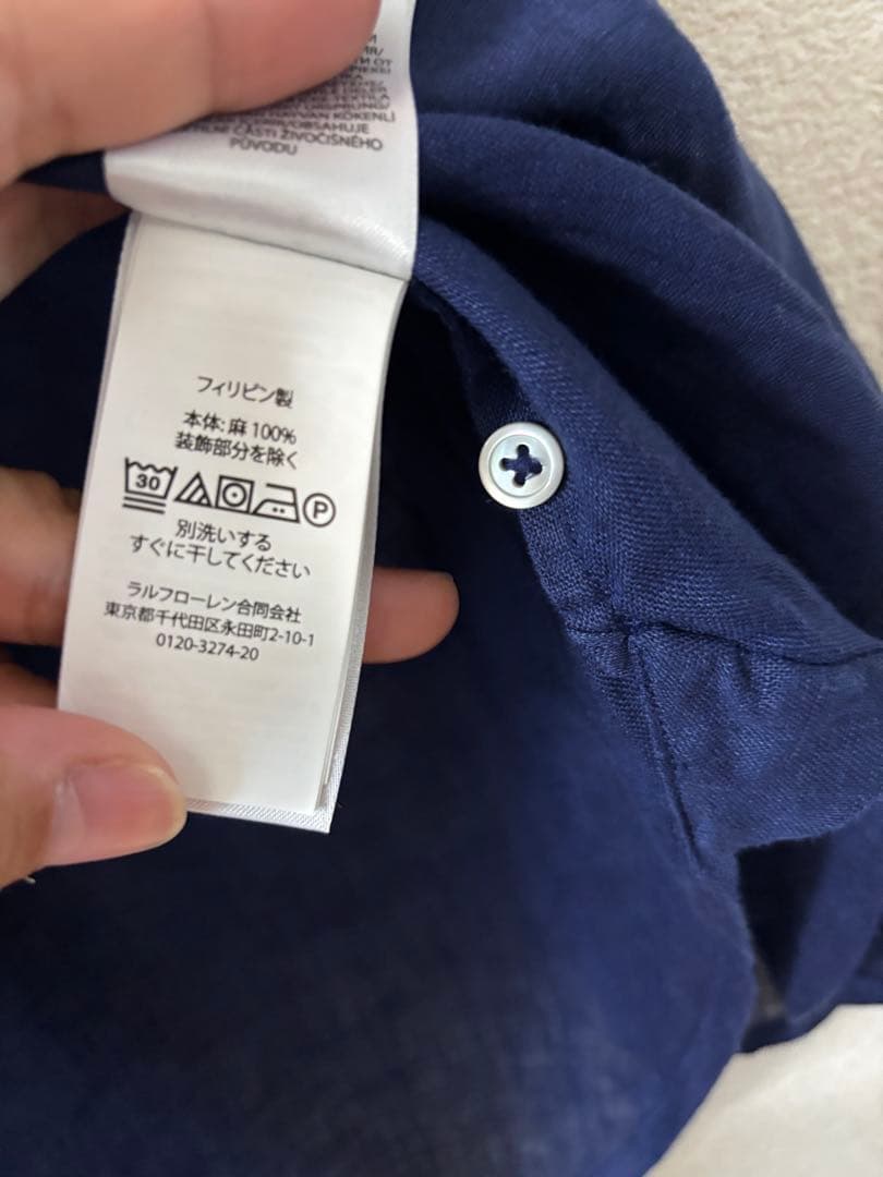 ラルフローレン　リネン　ネイビー　フレンチスリーブ　シャツ　XS