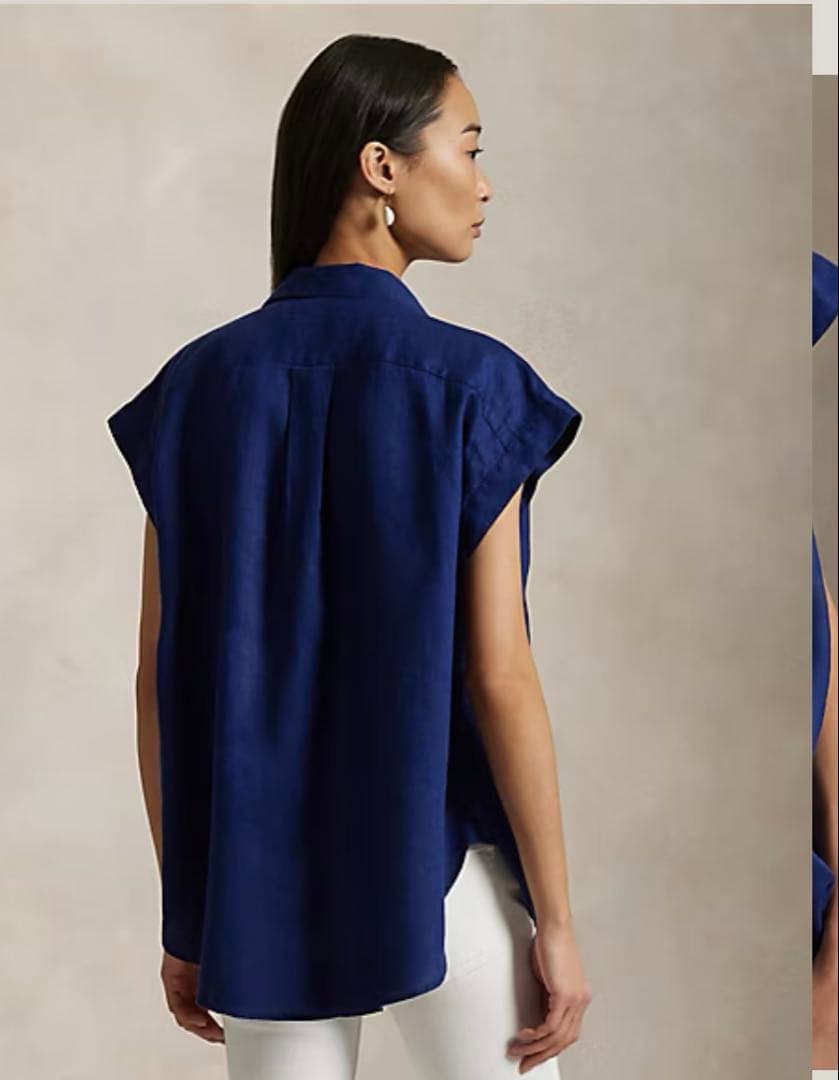 ラルフローレン　リネン　ネイビー　フレンチスリーブ　シャツ　XS