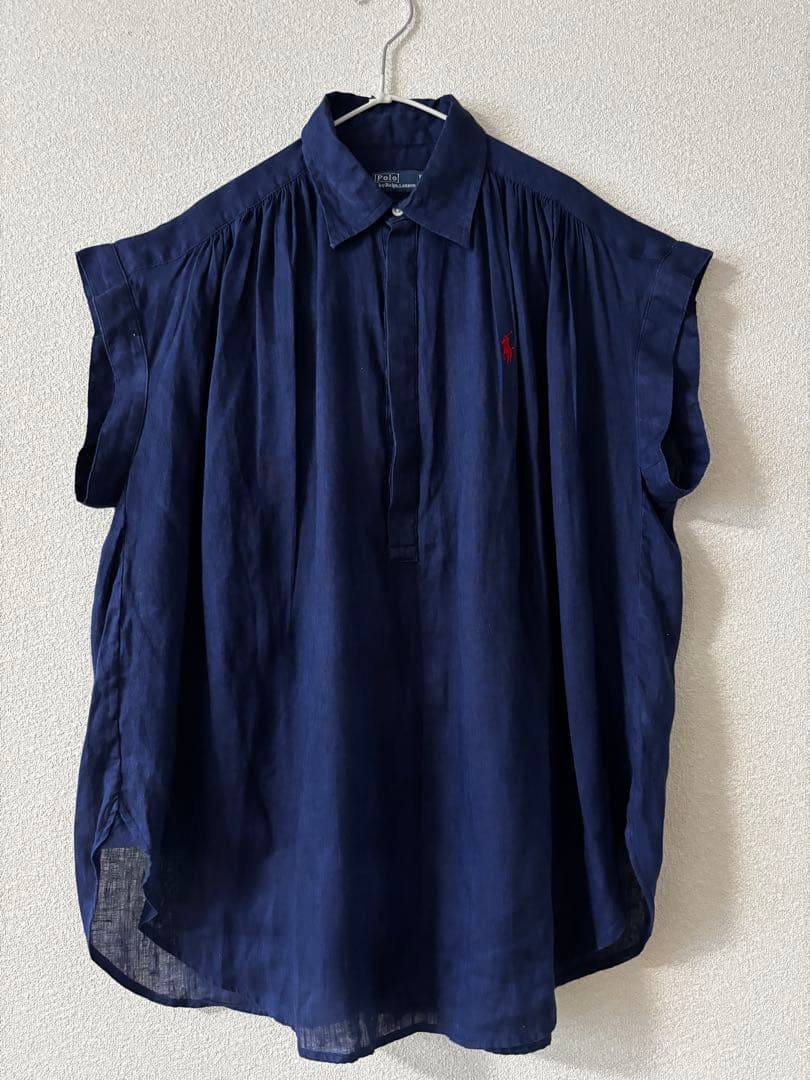 ラルフローレン　リネン　ネイビー　フレンチスリーブ　シャツ　XS