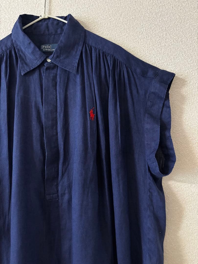 ラルフローレン　リネン　ネイビー　フレンチスリーブ　シャツ　XS