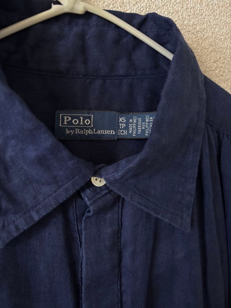 ラルフローレン　リネン　ネイビー　フレンチスリーブ　シャツ　XS