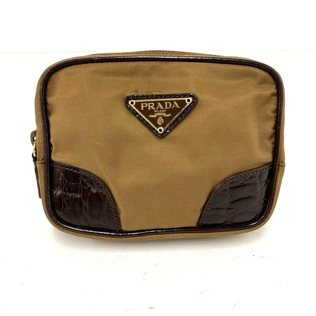 ヴィンテージ☆PRADA☆プラダ☆ウエストポーチ☆クロコ型押し☆ナイロン☆カーキ