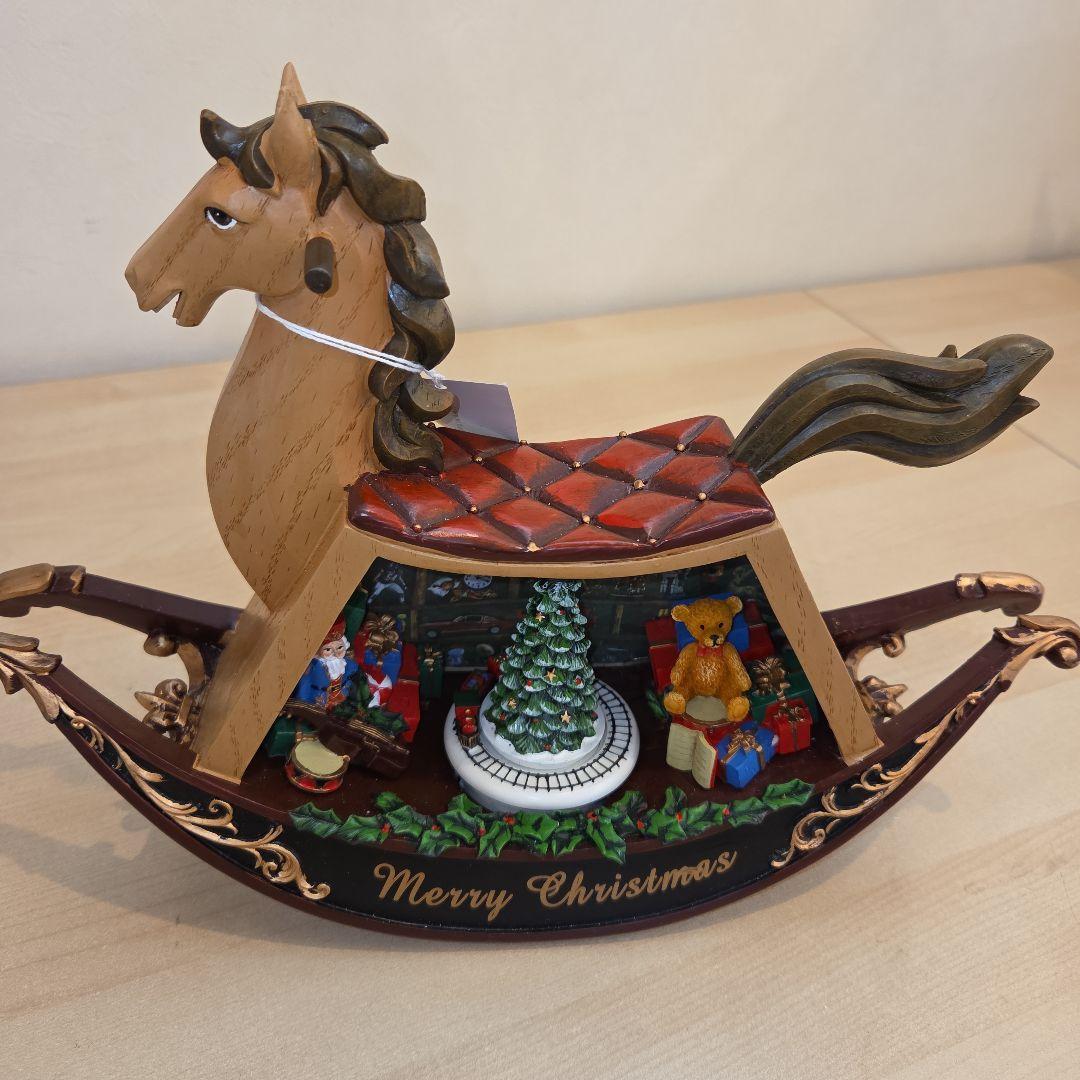 木製馬のロッキングホースクリスマス飾りオルゴール