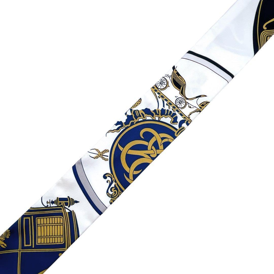 極美品 エルメス ツイリー スカーフ シルク エクスリブリス 紺 黒 レディース