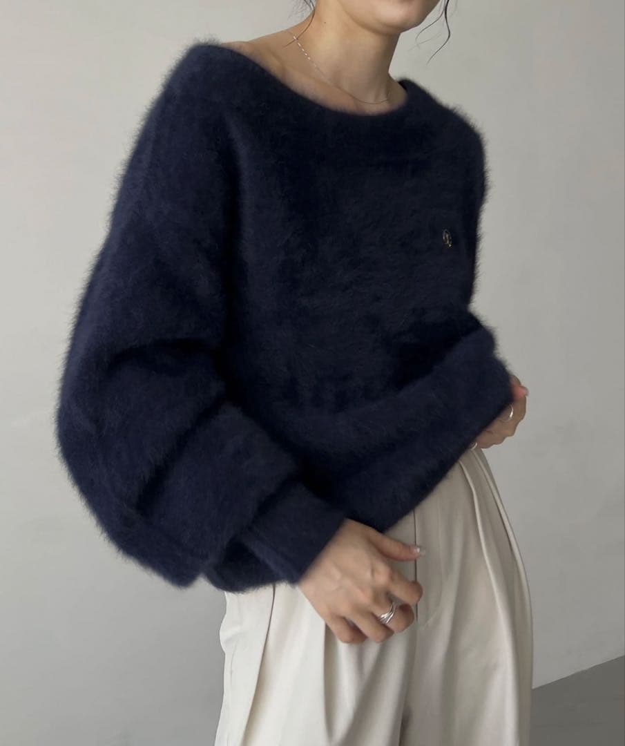 ひよこ　【C.L】FOXカシミアボートネックニット ネイビー