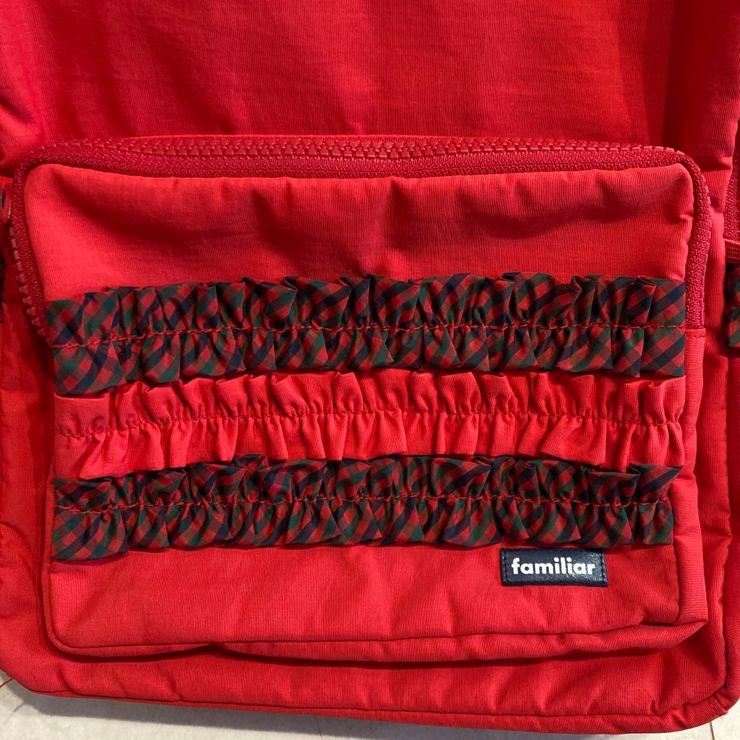 familiar 赤いリュック 中型 フリルポケット