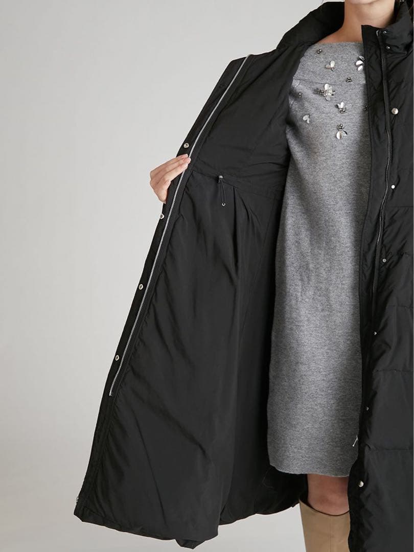 完売品 新品未使用 セルフォード フードリボンロングダウンコート BLK 36