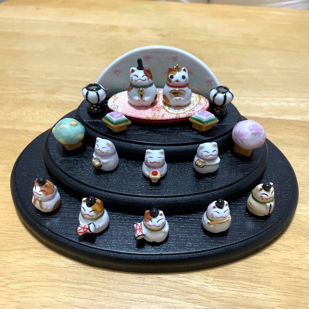猫　雛人形　三段飾り　豆雛