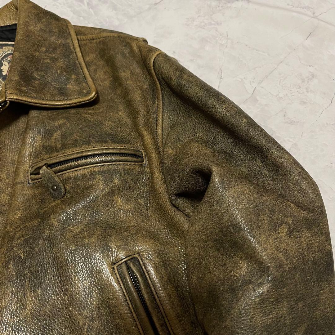 vintage レザー シングルライダース　ジャケット 肉厚 本革 M