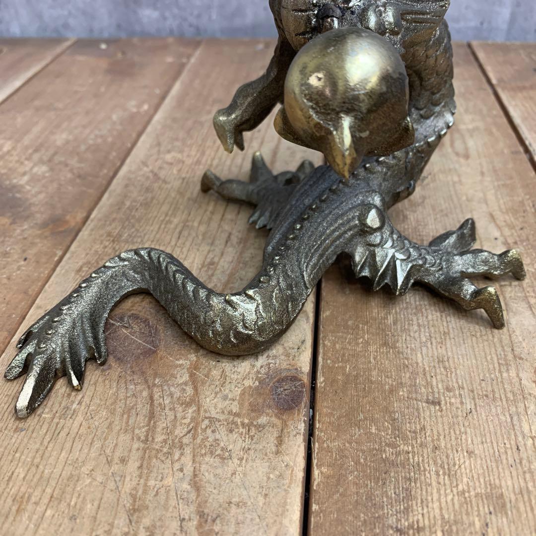4F 【縁起物】龍 置物 真鍮風 ブロンズ調 ドラゴン 竜 龍神 五本爪 宝玉