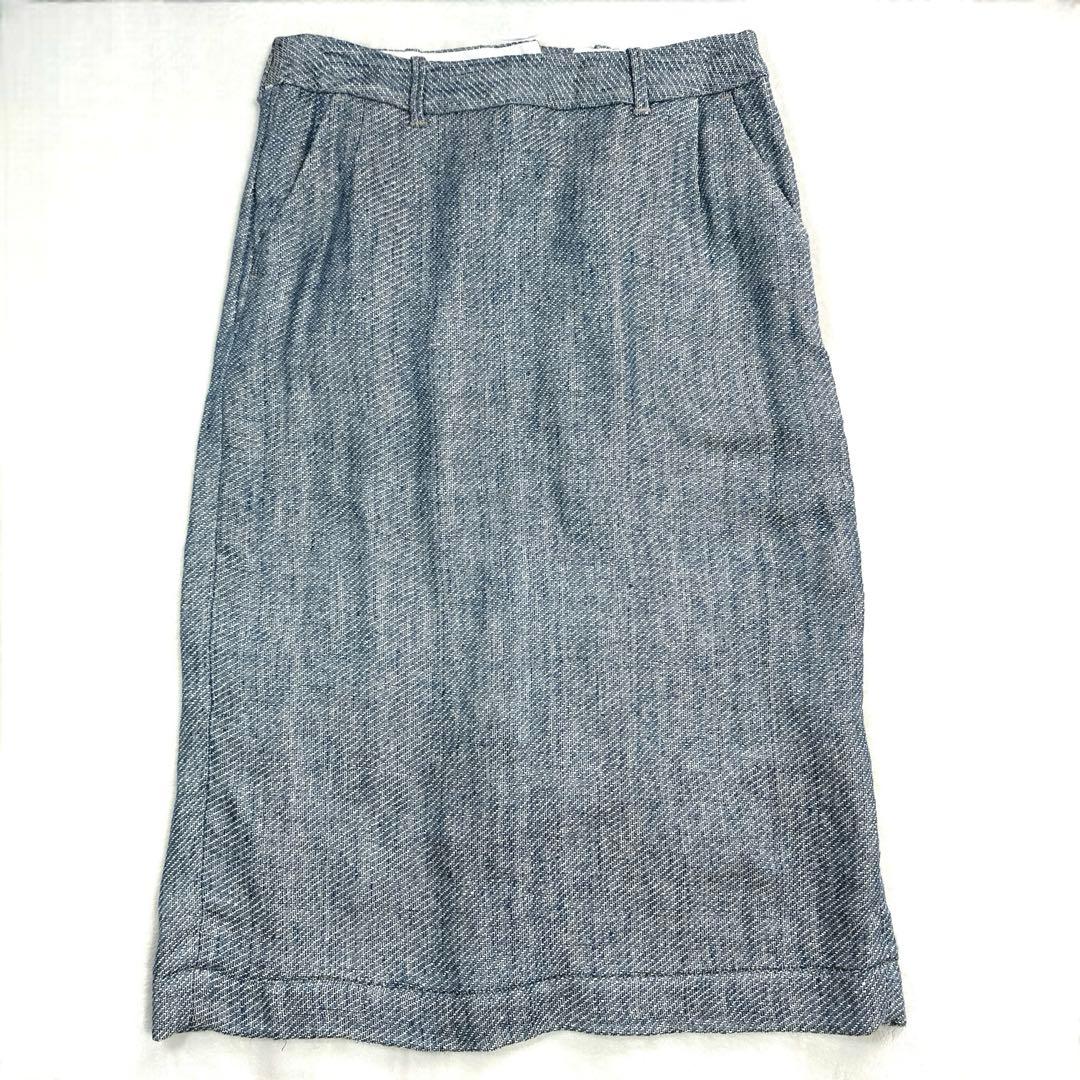 極美品 45R リネンツイード スカート スリット ミモレ丈 ペンシルスカート