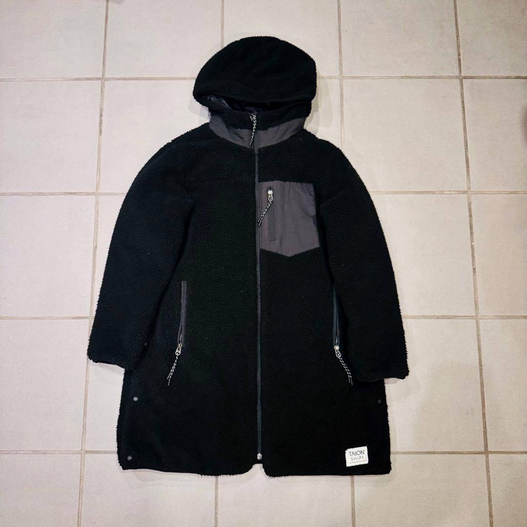 【SHIPS別注】TAION ボア×ダウン リバーシブルコート ブラック 黒