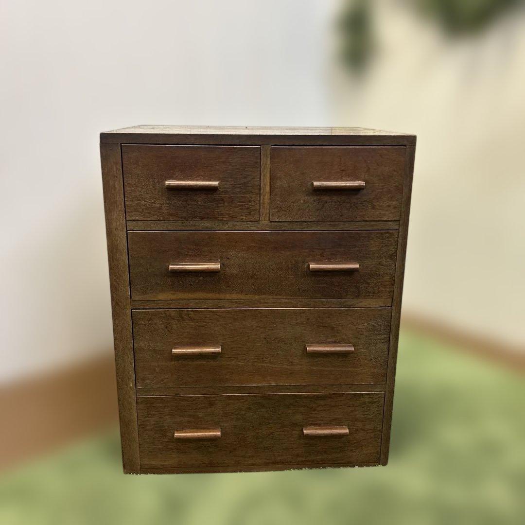 ヴィンテージ　レトロ　ブラウン　木製　チェスト 5引き出し