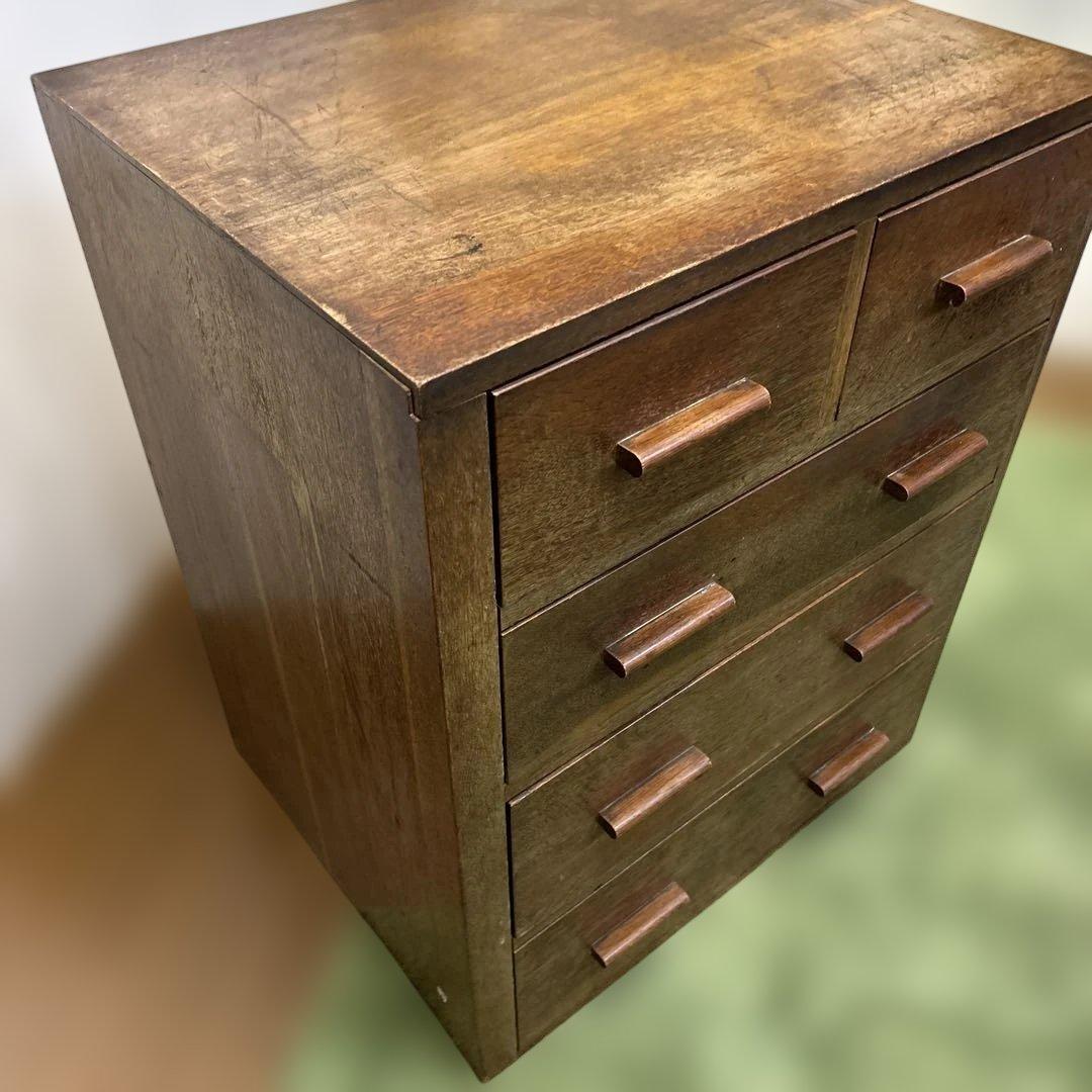 ヴィンテージ　レトロ　ブラウン　木製　チェスト 5引き出し
